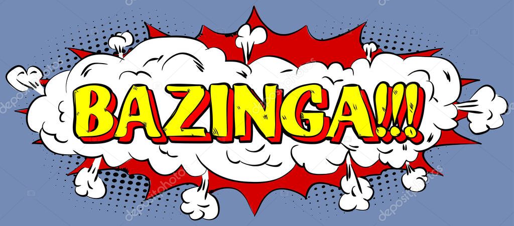Bazinga - Comics word. Vector retro abstract comic book speech bubble, wording sound effect, cartoon style text typography design for background.