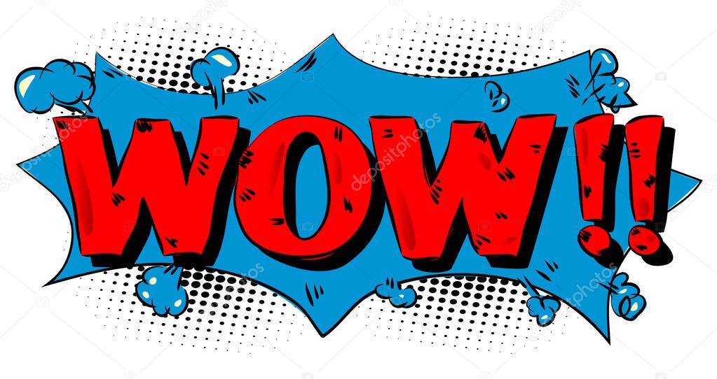 Wow - Comics word. Vector retro abstract comic book speech bubble, wording sound effect, cartoon style text typography design for background.