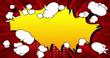 4k animated Ring Ring text on comic book background. Comics alarm clock sound effect. Retro pop art comic style social media post, motion poster.