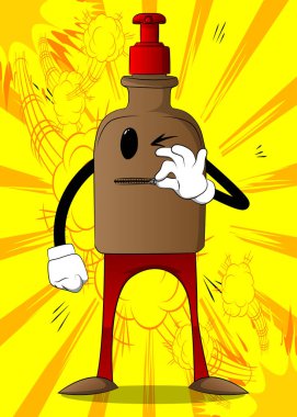 Karikatür şişesi el dezenfektanı jeli. Ağzında fermuar olan hijyen için..