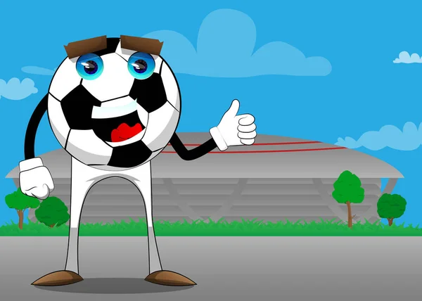 Fußball Macht Daumen Hoch Traditioneller Fußballball Als Comicfigur Mit Gesicht — Stockvektor
