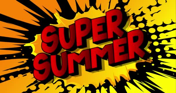 Comic Lettering Super Summer Animated Text Changing Colors Comic Book — Stockvideo