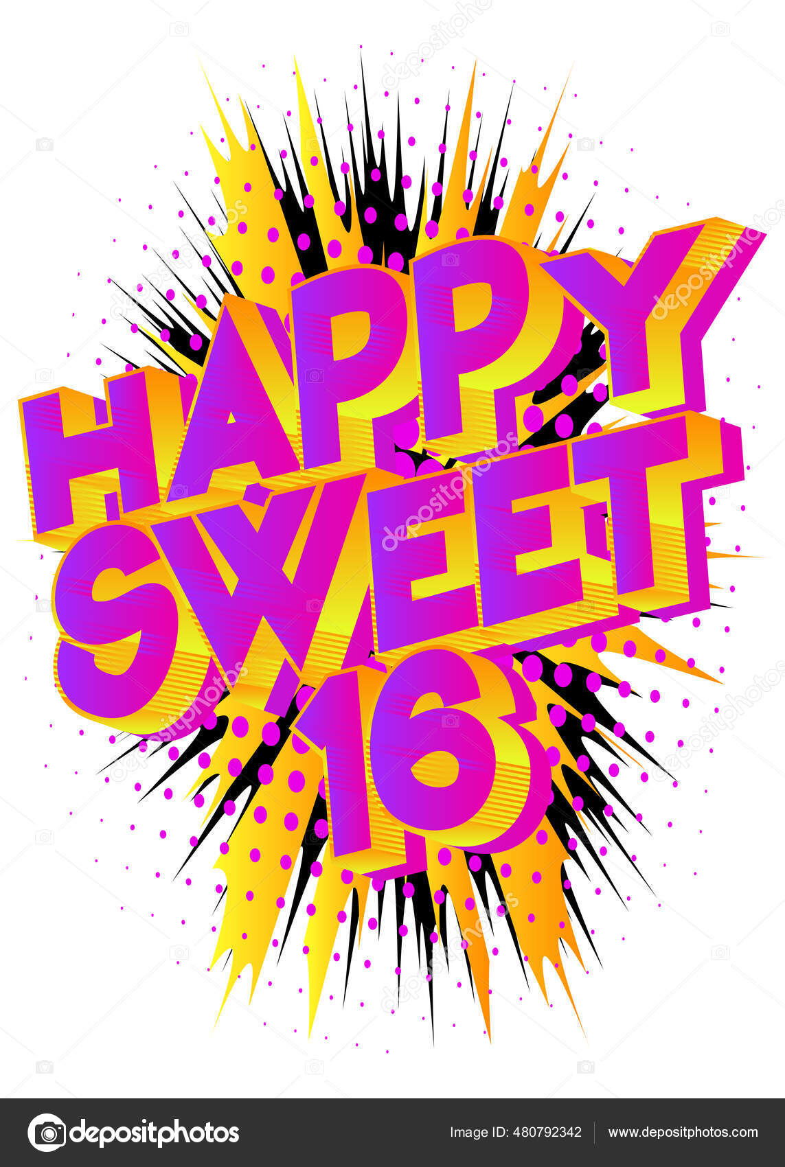 Feliz Dulce Dieciséis Texto Sobre Fondo Del Cómic Retro Pop Vector de stock  #480792342 de ©NoraVector, image size:1143x1700