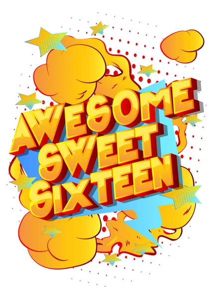 Niesamowity Tekst Sweet Sixteen Tle Komiksu Retro Pop Art Komiks — Wektor stockowy