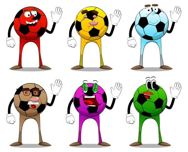 手挥着手的足球 传统足球作为一个卡通人物的脸 — 图库矢量图片