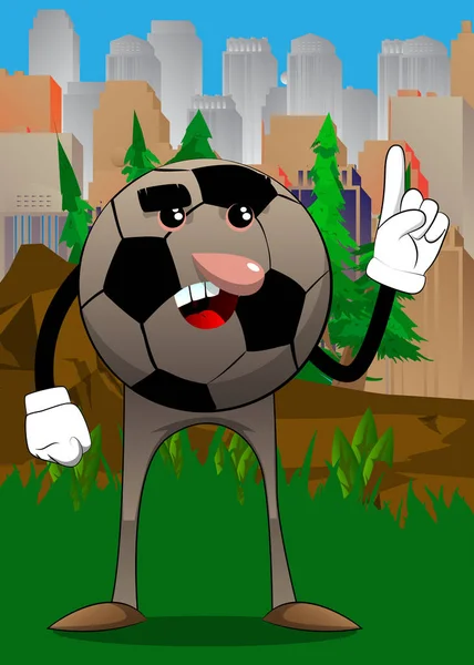 サッカーボールがポイントを作る 顔を持つ漫画のキャラクターとしての伝統的なサッカーボール — ストックベクタ