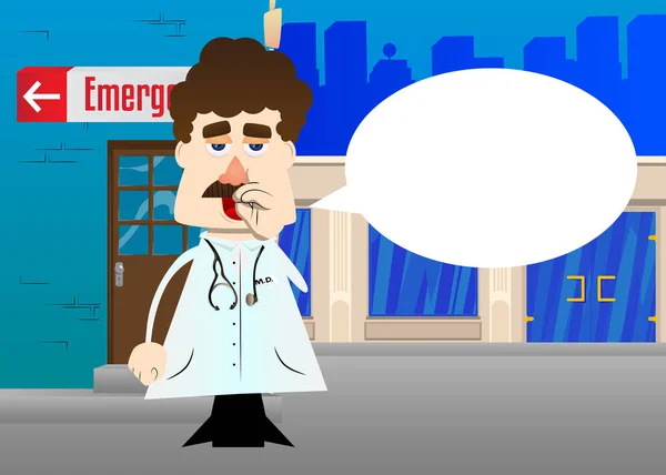 Funny Cartoon Doctor Sympathy Vector Illustration Health Care Worker Finger — Stock Vector