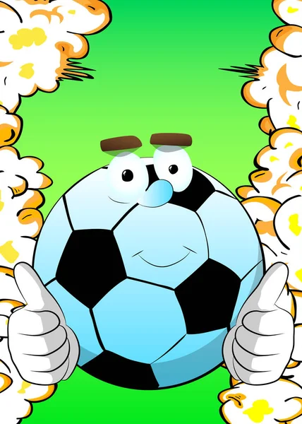 足球用双手竖起大拇指做手势 传统足球作为一个卡通人物的脸 — 图库矢量图片