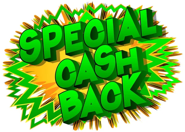 Special Cash Back Stripboekwoorden Abstracte Achtergrond Geld Gerelateerde Service Winkelen — Stockvector