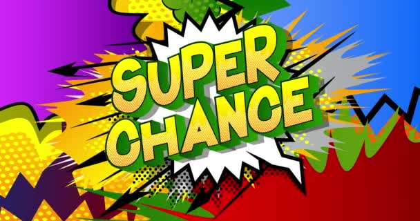 Animerad Super Chance Text Serietidning Bakgrund Med Förändrade Färger Retro — Stockvideo