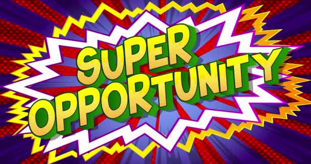 Animerade Super Opportunity Text Serietidning Bakgrund Med Förändrade Färger Retro — Stockvideo