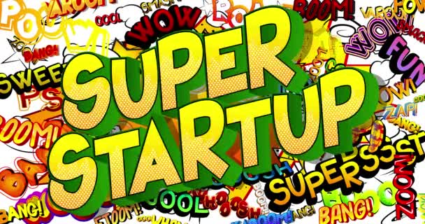 Texto Animado Super Startup Sobre Fondo Cómic Con Colores Cambiantes — Vídeos de Stock