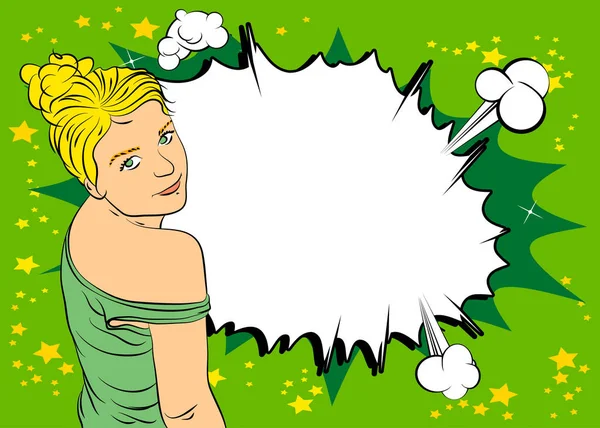Beautiful Fairytale Elf Princess Green Comic Book Style Children Illustration — Διανυσματικό Αρχείο