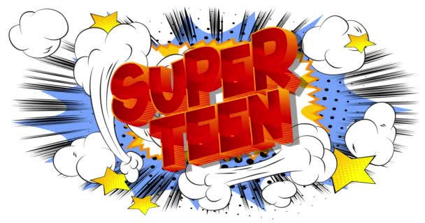 Animated Super Teen Text Comic Book Background Changing Colors Retro — Stock Video