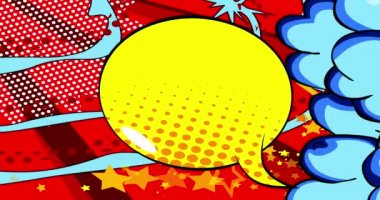 4k animated pop art comic background with changing colors. Explosion, lightning, blast, halftone dots. Retro cartoon style.