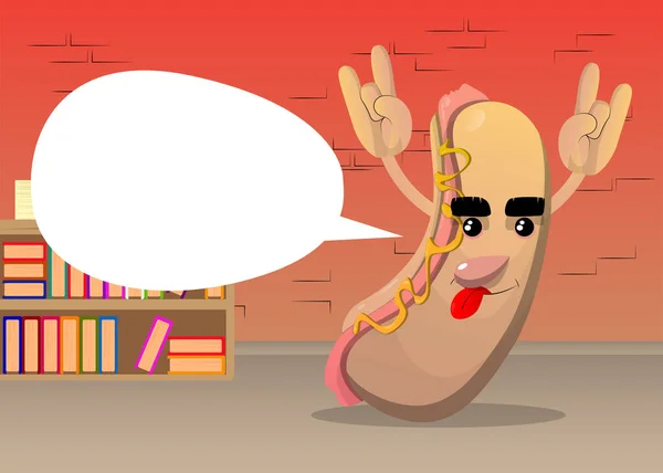 Hot Dog Hands Rocker Pose American Fast Food Cartoon Character — Stock Vector
