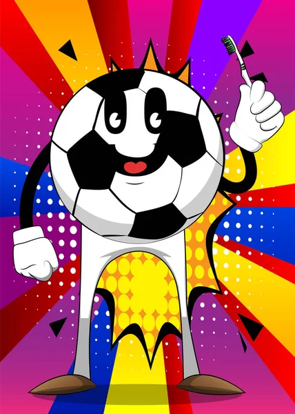Fußballball Mit Zahnbürste Traditioneller Fußballball Als Comicfigur Mit Gesicht — Stockvektor