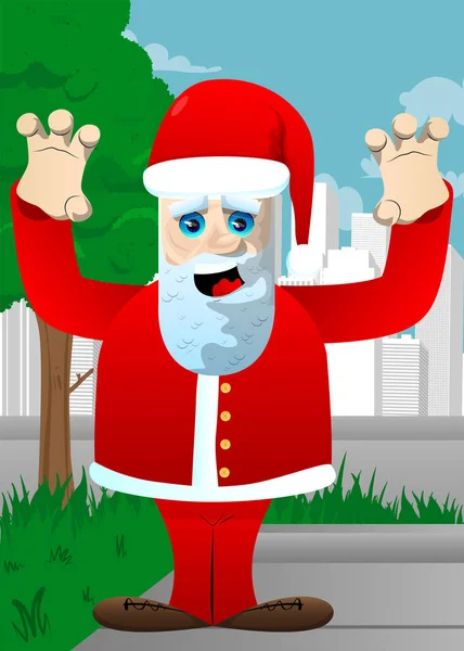 Santa Claus His Red Clothes White Beard Trying Scare You — Stock Vector