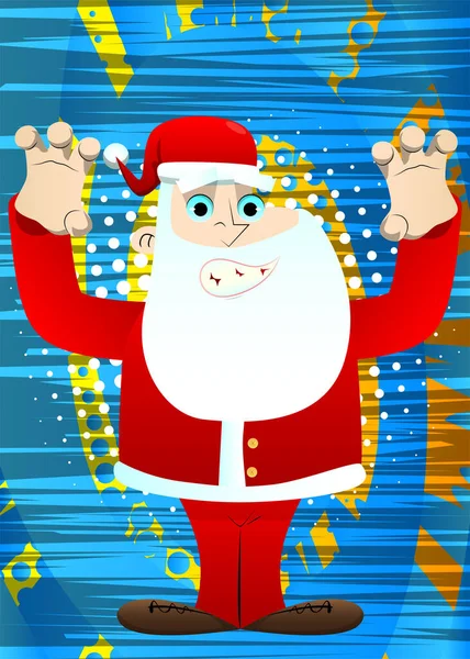 Άγιος Βασίλης Κόκκινα Ρούχα Και Άσπρα Γένια Προσπαθεί Τρομάξει Εικονογράφηση — Διανυσματικό Αρχείο
