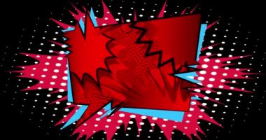 Konuşma balonu çizgi roman geçmişi ile dolu. Sirenin rengini değiştirmek. Kırmızı ve mavi yanıp sönen mesaj kutusu. 4k animasyon arkaplan.