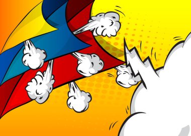 Tipik bir çizgi roman sayfasının çizgi roman geçmişi. Komik konuşma balonu. Çizgi film Vektör İllüstrasyonu. Renkli modaya uygun antika arka plan. Yüksek detaylı, düzenlenebilir bir afiş şablonu.