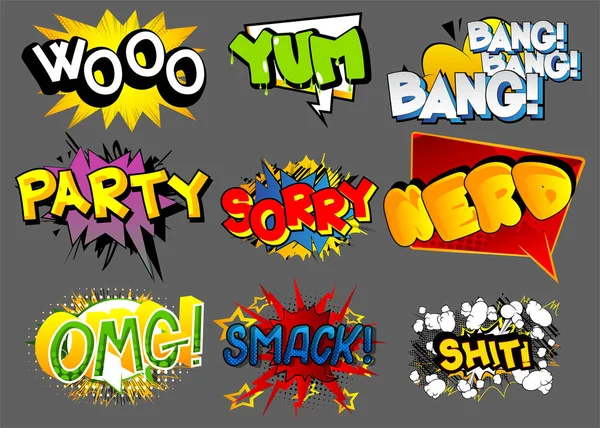 Wooo Yum Bang Party Sorry Nerd Omg Smack Shit Cartoon — 图库矢量图片