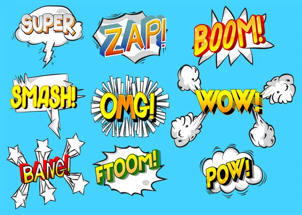 Zap Boom Smash Omg Wow Bang Ftoom Pow Cartoon Words — 图库矢量图片