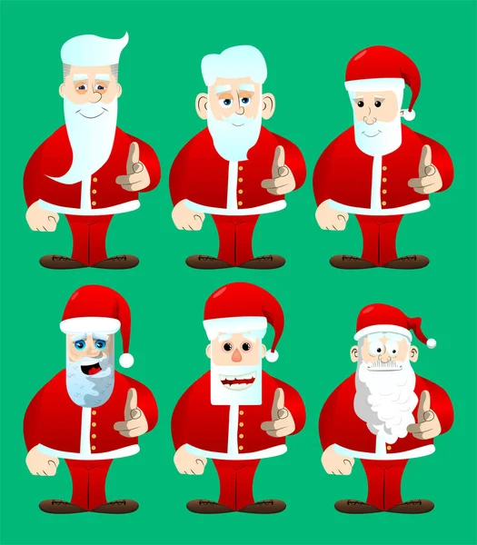 Der Weihnachtsmann Seinen Roten Kleidern Mit Weißem Bart Zeigt Mit — Stockvektor