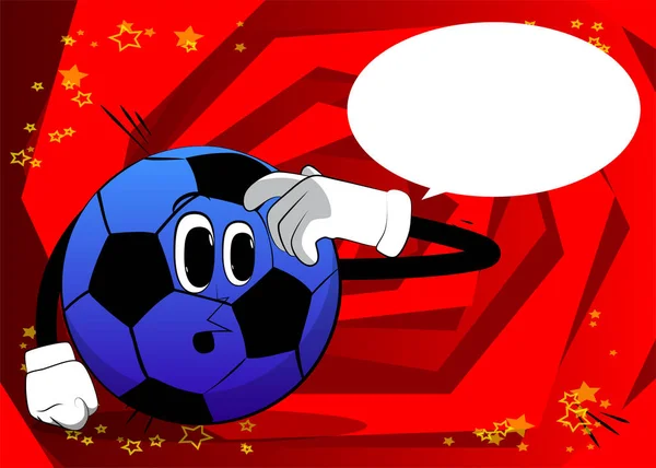 サッカーボールが混乱し 彼の頭を引っかいた 顔を持つ漫画のキャラクターとしての伝統的なサッカーボール — ストックベクタ