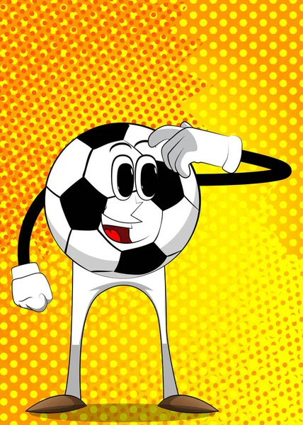 Fußball Verwirrt Kopf Kratzt Traditioneller Fußballball Als Comicfigur Mit Gesicht — Stockvektor