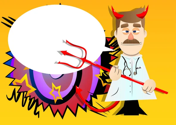 おかしい漫画の医者の悪魔とピッチフォーク ベクターイラスト — ストックベクタ