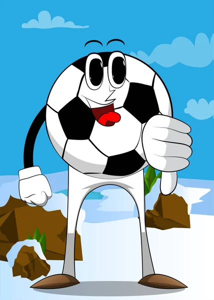 Pelota Fútbol Mostrando Desagrado Signo Mano Pelota Fútbol Tradicional Como — Vector de stock