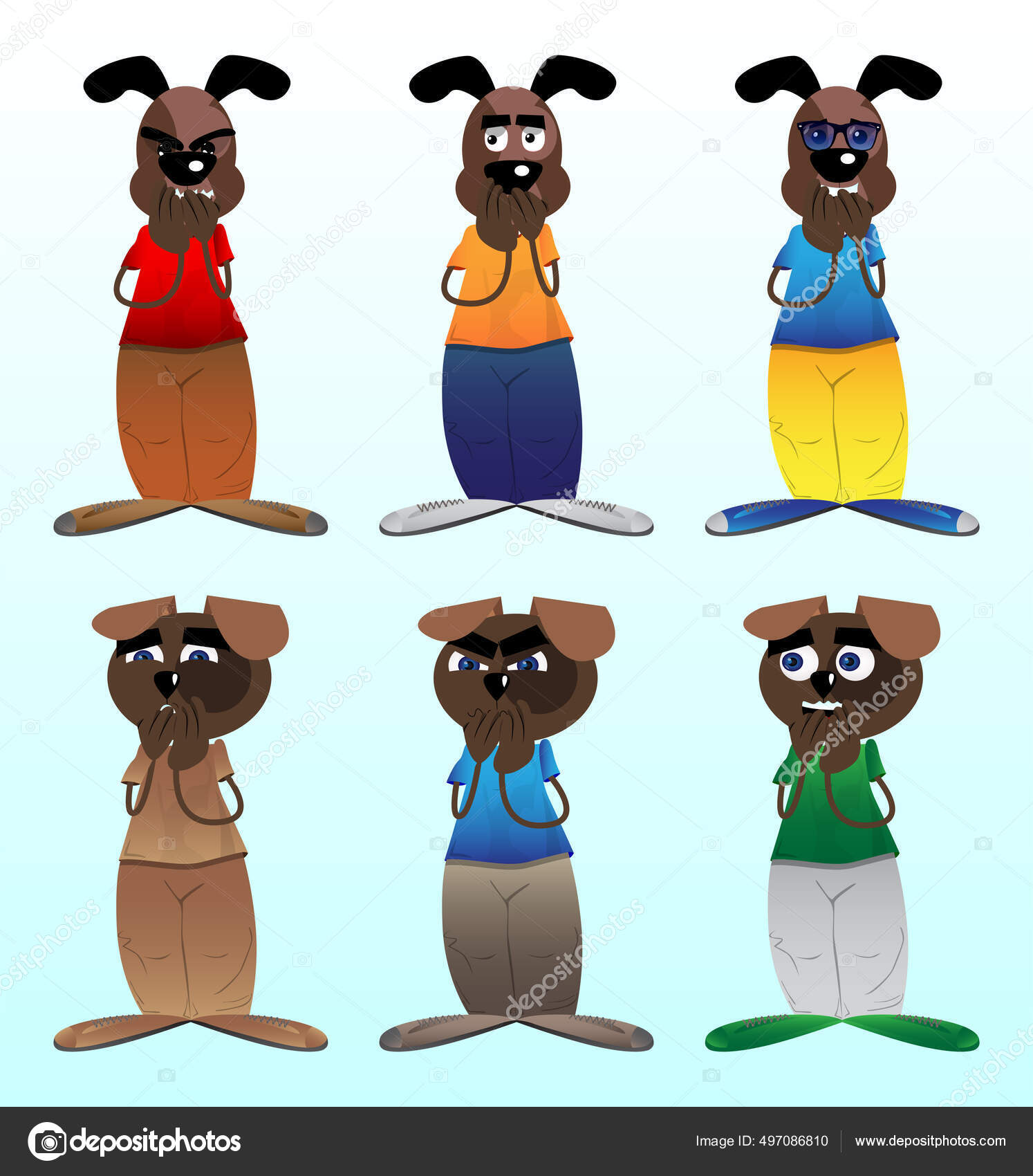 Funny Cartoon Dog Hands Mouth Vector Illustration Stock Vector by