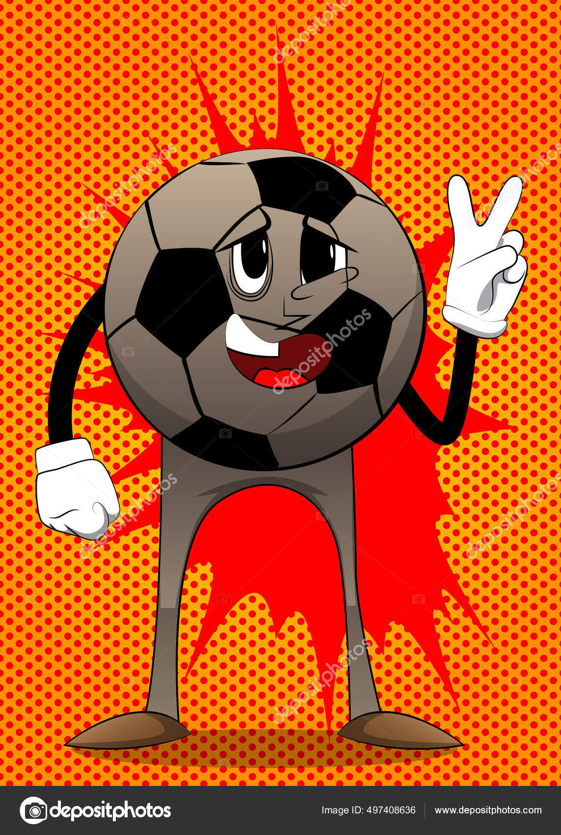 Fußball Mit Zeichen Friedensgeste Traditioneller Fußballball Als Comicfigur  Mit Gesicht Stock-Vektorbild von ©NoraVector 497408636, image size:1143x1700