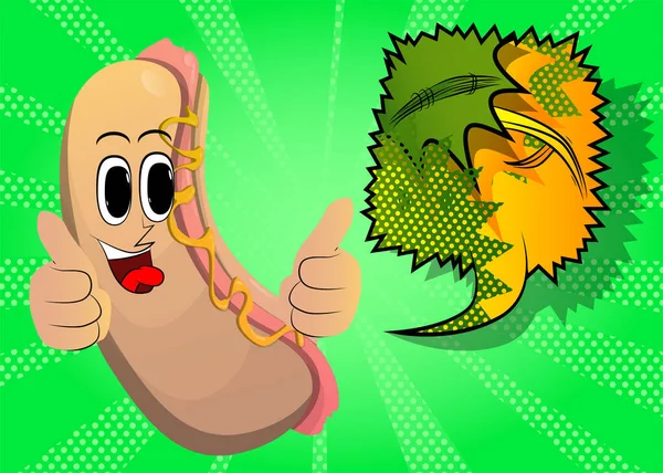 Hot Dog Faire Pouce Vers Haut Signe Avec Deux Mains — Image vectorielle