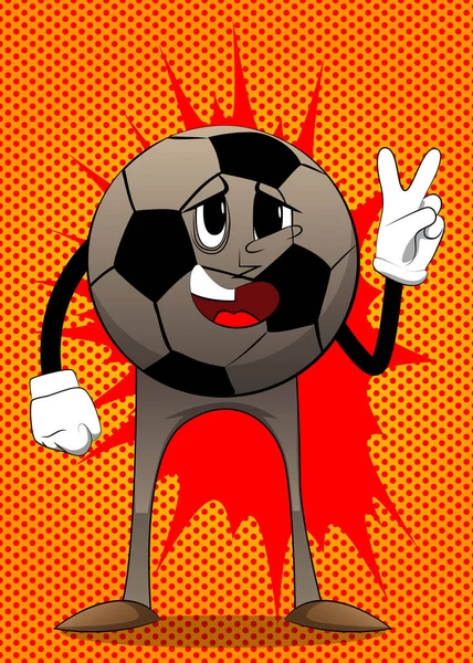 Pelota Fútbol Mostrando Signo Gesto Mano Paz Pelota Fútbol Tradicional — Vector de stock