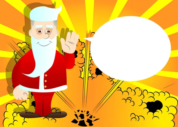 Άγιος Βασίλης Κόκκινα Ρούχα Λευκή Γενειάδα Και Κουνώντας Χέρι Εικονογράφηση — Διανυσματικό Αρχείο