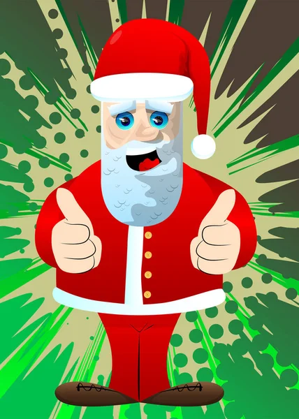 圣诞老人穿着红色衣服 白胡子 双手竖起大拇指 矢量卡通人物图解 — 图库矢量图片