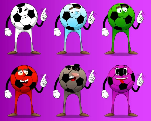 足球说不用他的手指 传统足球作为一个卡通人物的脸 — 图库矢量图片