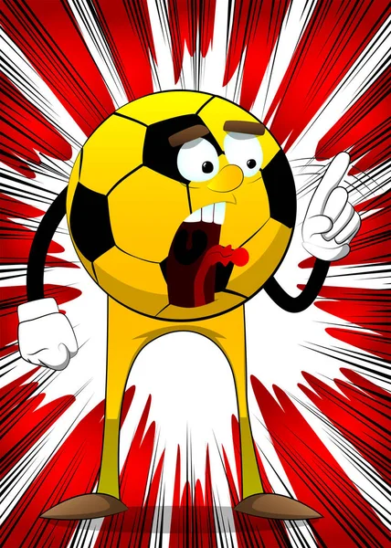 Futbol Topu Parmağıyla Hayır Diyor Yüzü Olan Bir Çizgi Film — Stok Vektör