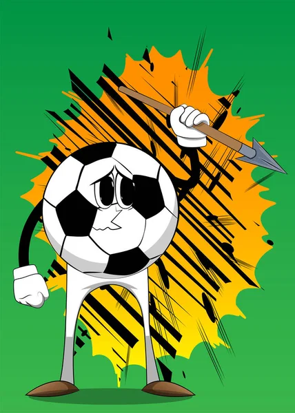 足球手拿着长矛 传统足球作为一个卡通人物的脸 — 图库矢量图片