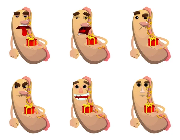 Hot Dog Segurando Pequena Caixa Presente American Fast Food Como — Vetor de Stock