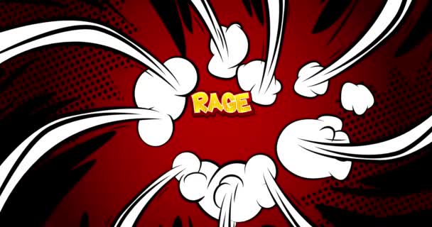 Rage Motion Poster Animated Red Comic Book Word Text Moving — Stock Video