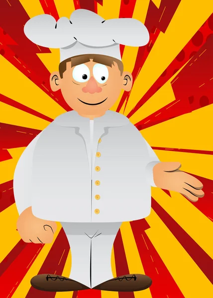 Fat Chef Desenhos Animados Masculino Uniforme Dando Uma Mão Ilustração — Vetor de Stock