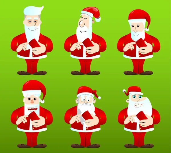 Papai Noel Suas Roupas Vermelhas Com Barba Branca Usando Telefone — Vetor de Stock