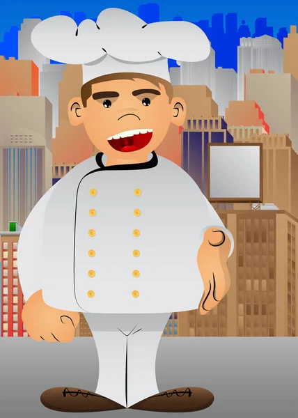 Fat Chef Desenhos Animados Masculino Uniforme Dando Uma Mão Ilustração — Vetor de Stock