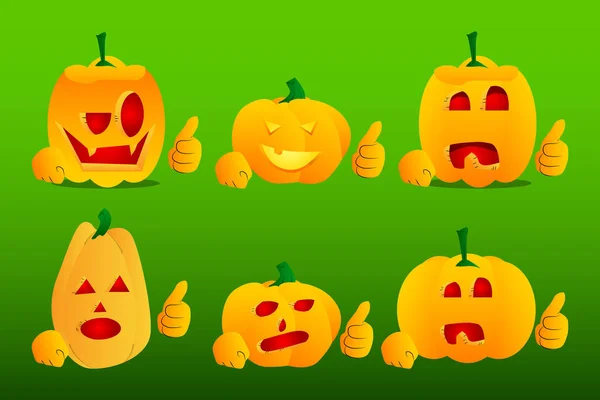 Abóboras Decorativas Para Halloween Fazendo Polegares Para Cima Sinal Como — Vetor de Stock