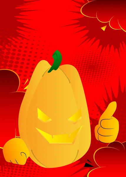 Citrouilles Décoratives Pour Halloween Faire Pouces Signe Comme Personnage Dessin — Image vectorielle