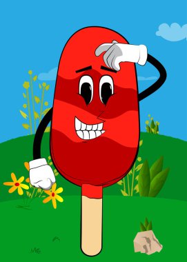 Dondurmanın kafası karışmış, başını kaşıyormuş. Yaz tatili, tatlı yemekler, yüzü olan bir çizgi film karakteri gibi..