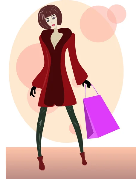Chica de dibujos animados con bolsa de compras — Vector de stock